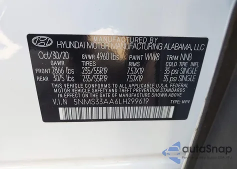 2020 Hyundai Santa Fe Sel 2.0T from USA, damaged, VIN 5NMS33AA6LH299619